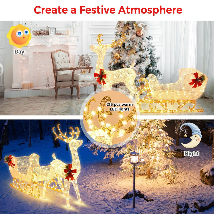 6-Ft Lighted Christmas Reindeer & Santa's Sleigh Decoration