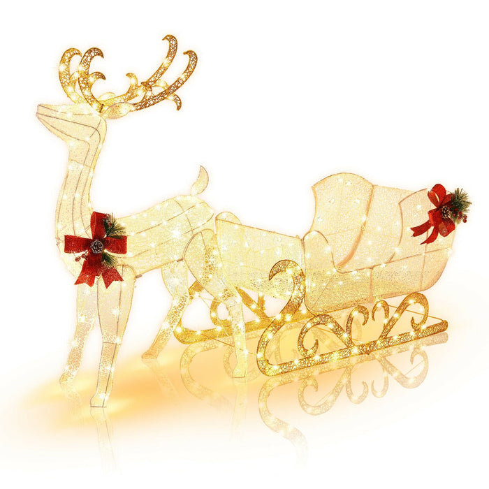 6-Ft Lighted Christmas Reindeer & Santa's Sleigh Decoration