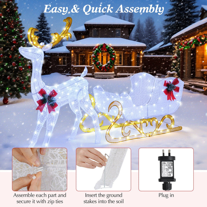 6-Ft Lighted Christmas Reindeer & Santa's Sleigh Decoration