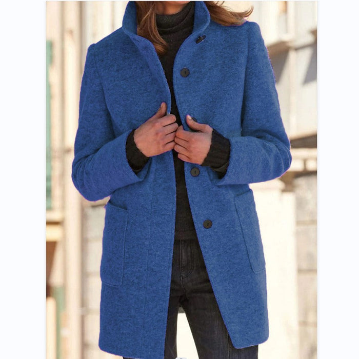 Women's Fashion Stand Collar Woolen Coat