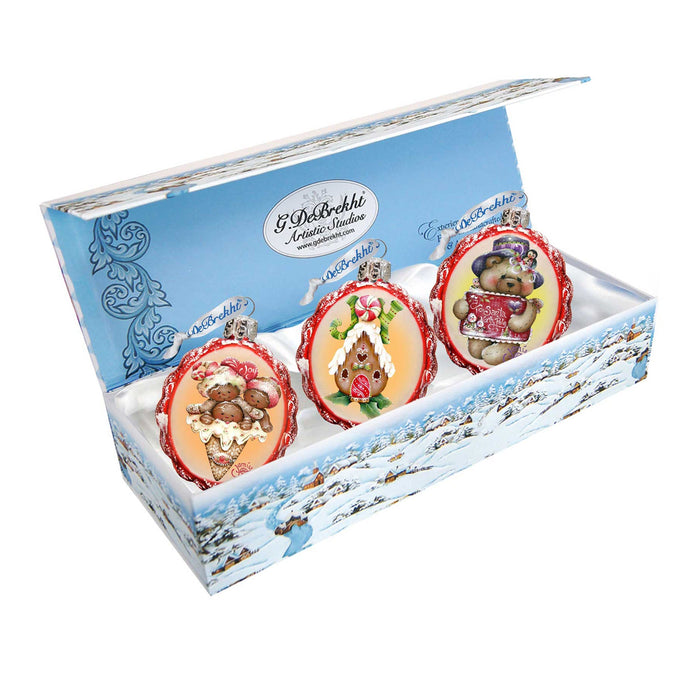 G. DeBrekht "Holiday Kiss" Handcrafted Mercury Glass Ornament Set (3-Piece Keepsake)