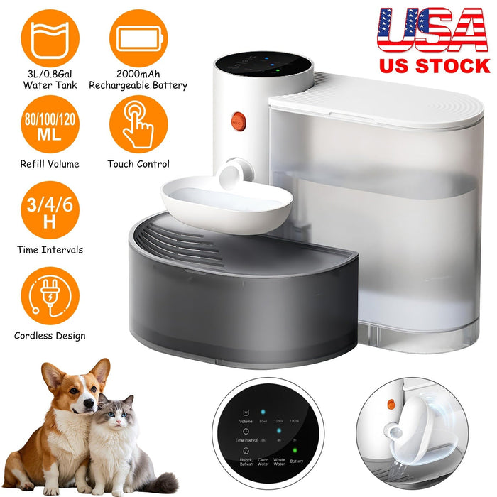 Smart Pet Water Fountain Automatic Cordless Rechargeable Water Dispenser 3L/101OZ