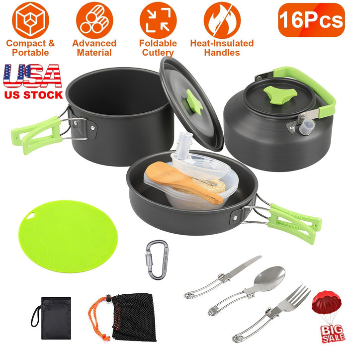16-Piece Premium Camping Cookware & Utensil Set
