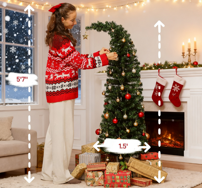 5 Ft Pre-lit Bent Top Christmas Tree with 300 LEDs
