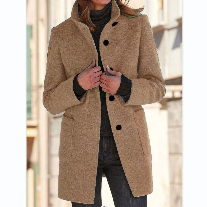 Women's Fashion Stand Collar Woolen Coat