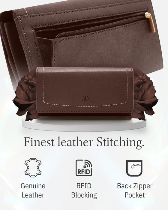 Genuine Leather Accordion Clutch – Removable Checkbook Holder, RFID Blocking