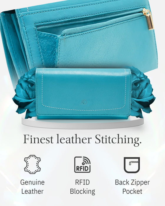 Genuine Leather Accordion Clutch – Removable Checkbook Holder, RFID Blocking