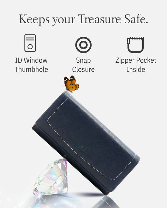 Genuine Leather Accordion Clutch – Removable Checkbook Holder, RFID Blocking