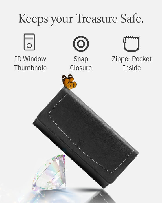 Genuine Leather Accordion Clutch – Removable Checkbook Holder, RFID Blocking