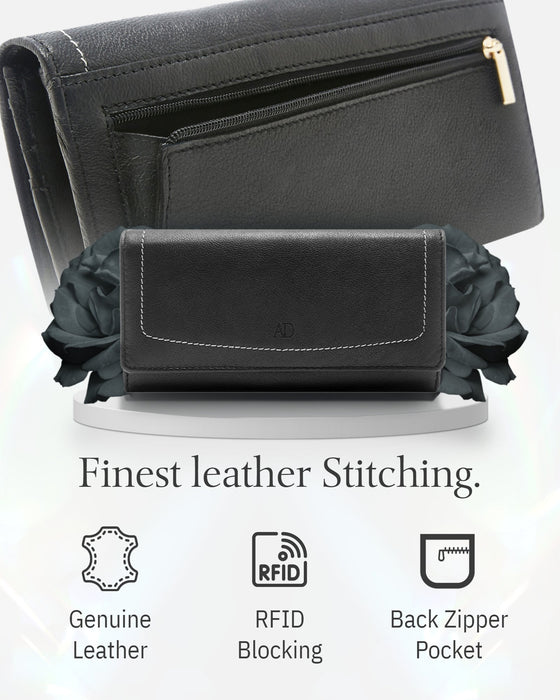 Genuine Leather Accordion Clutch – Removable Checkbook Holder, RFID Blocking