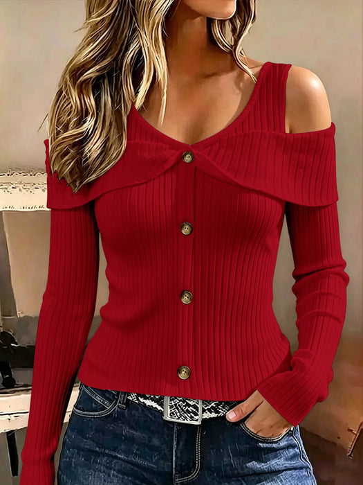 Women's Cold Shoulder Ribbed Knit Top