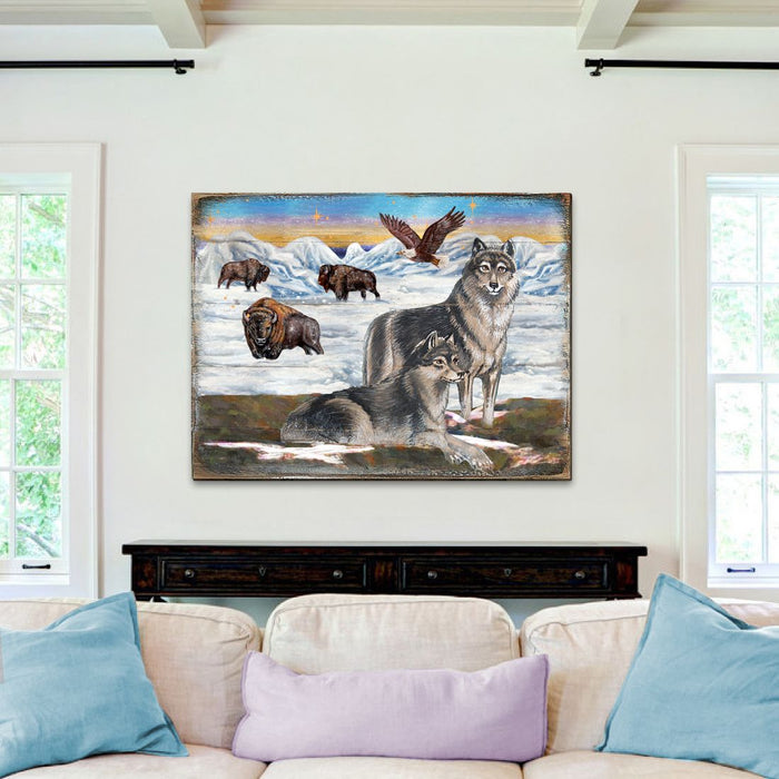 Winter Wolves Art Wooden Wall Art by Nature Wonders - Nature Wildlife Decor