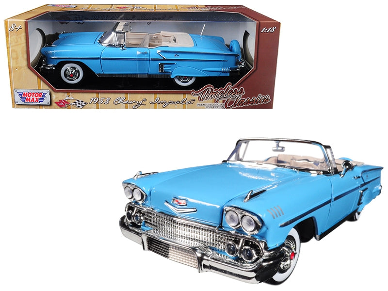 Motormax 1958 Chevrolet Impala Convertible Light Blue "Timeless Classics"