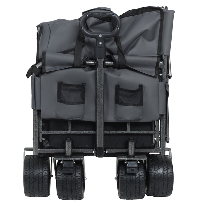 3-in-1 Convertible Folding Wagon Cart with Bench Seat & Storage