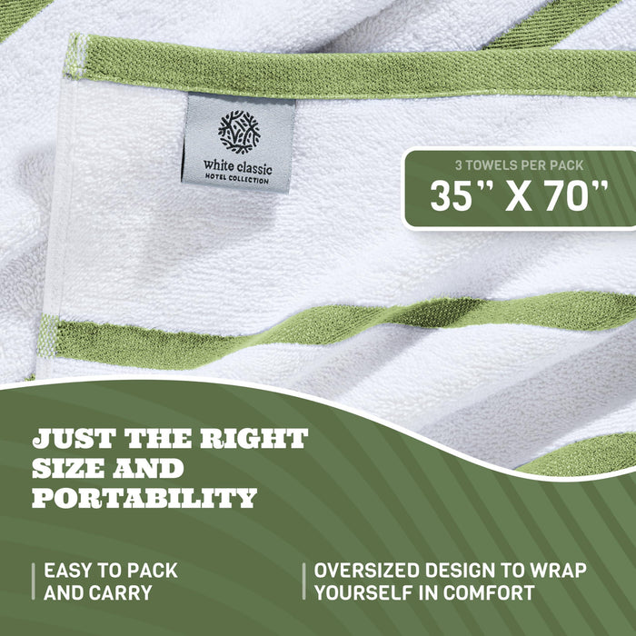 3 Pack Ultra Absorbent and Low Lint Striped Beach Towels