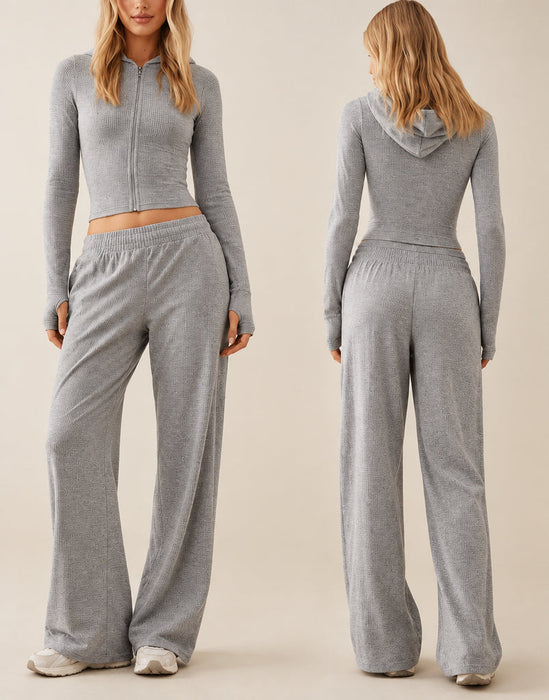 Women's Cropped Zip-Up Hoodie & Wide-Leg Pants Set
