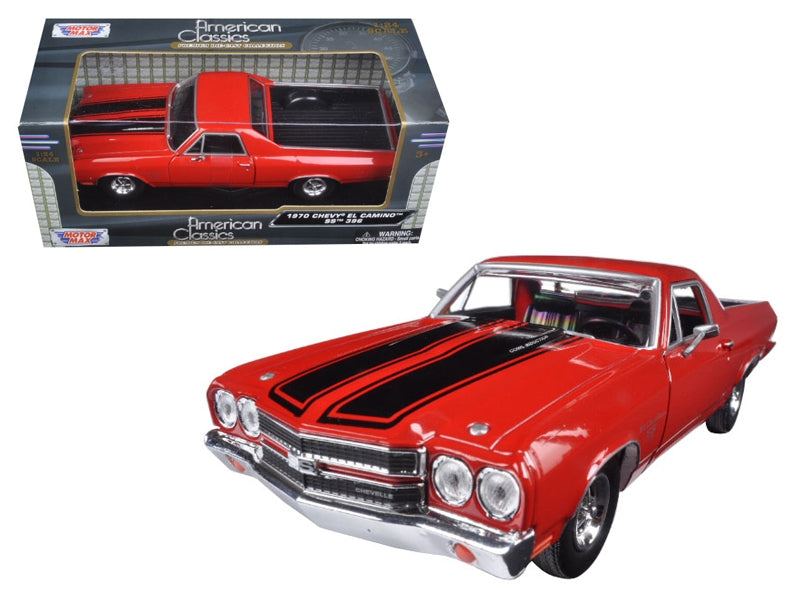 Motormax-1970 Chevrolet El Camino SS 396 Red with Black Stripes 1/24 Diecast Model Car