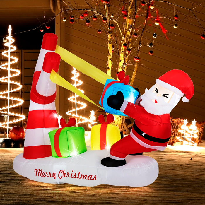 7 Feet Inflatable Santa with Slingshot and Built-in LED Lights