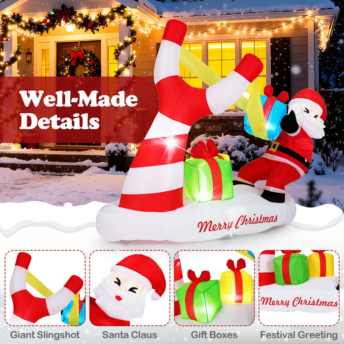 7 Feet Inflatable Santa with Slingshot and Built-in LED Lights