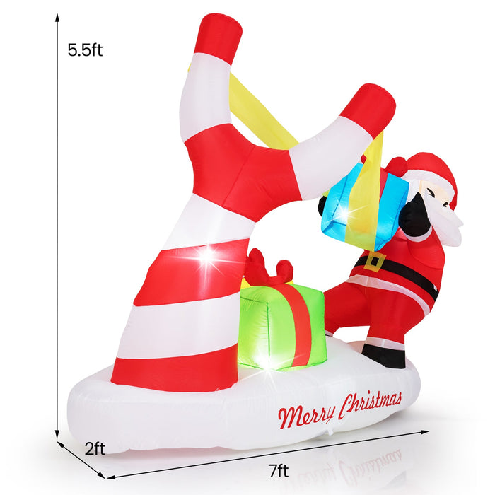7 Feet Inflatable Santa with Slingshot and Built-in LED Lights