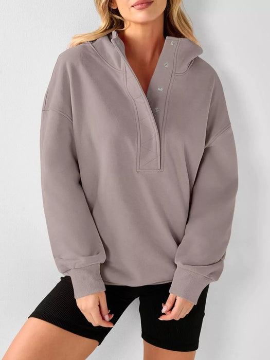 Women's Half Snap Dropped Shoulder Hoodie