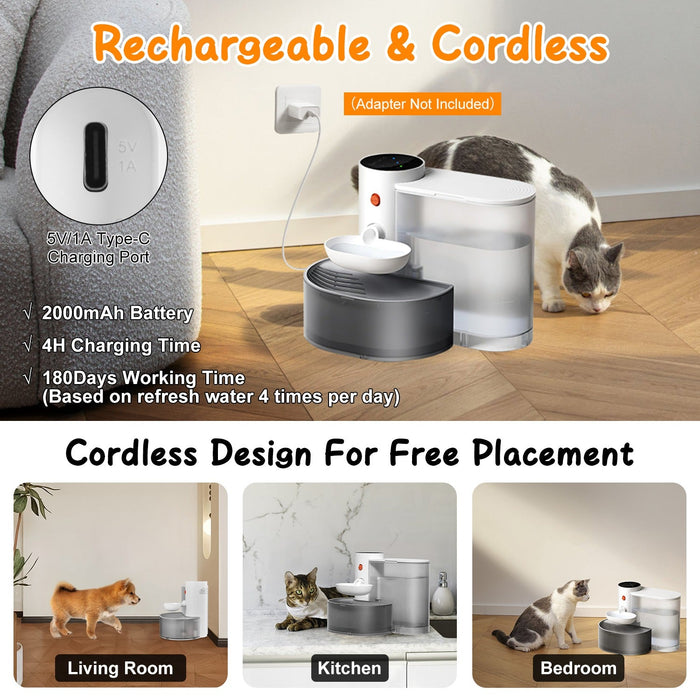Smart Pet Water Fountain Automatic Cordless Rechargeable Water Dispenser 3L/101OZ