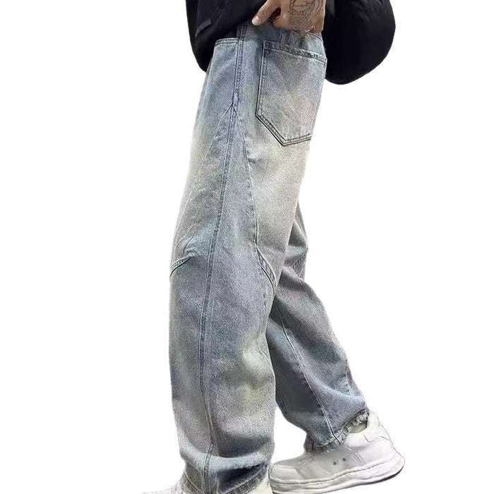 Patchwork Vintage Washed Loose Straight-leg Pants American-style Edgy And Cool Sabre-cut Trousers