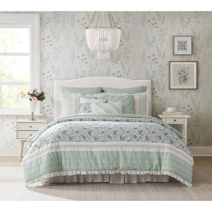9 Piece Cotton Percale Comforter Set Aqua