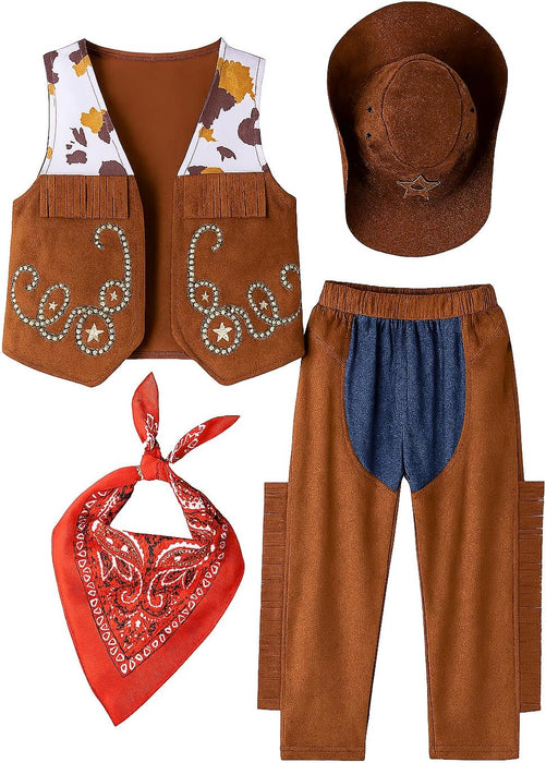 Toddler Boy Cowboy 4pcs Outfit with Hat, Vest, Pants & Bandana