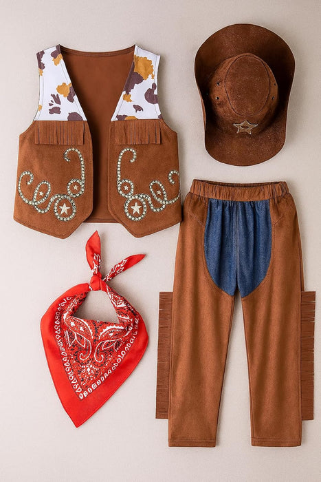 Toddler Boy Cowboy 4pcs Outfit with Hat, Vest, Pants & Bandana
