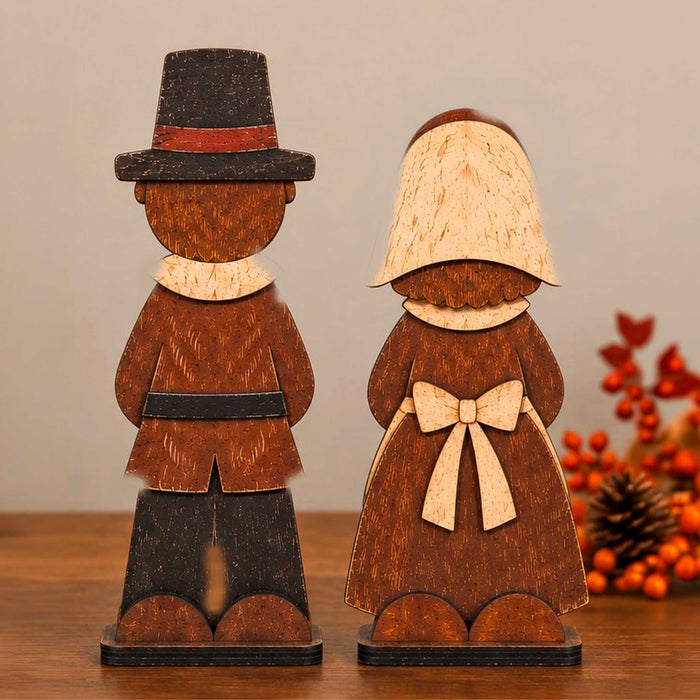 Thanksgiving Pilgrim Couple-Turkey Wooden Tabletop Decoration Set of 3 – Harvest Fall Décor
