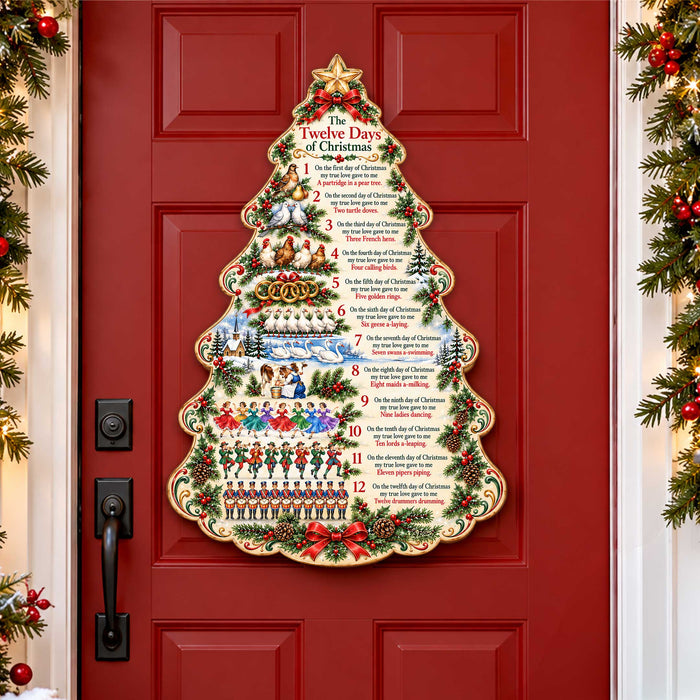 Twelve Days of Christmas Wooden Door Hanger – Christmas Tree Wall & Door Décor by G. Debrekht - 8652910H