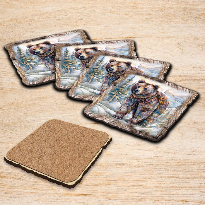 Handmade Grizzly Bear Coasters Gift Set of 4 by Nature Wonders