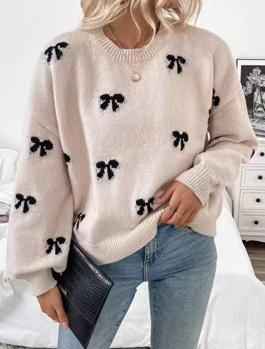 Women's Sweater  Bow Jacquard Design