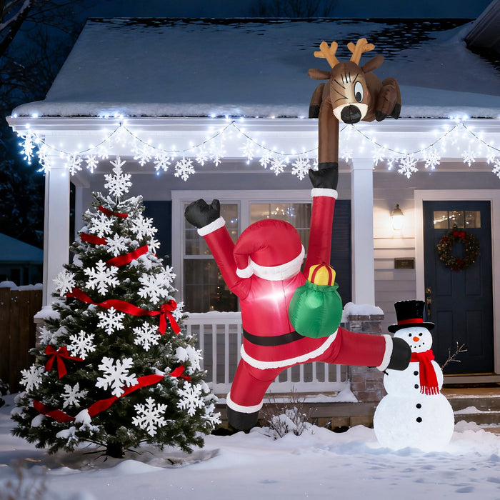 8.5 Feet Inflatable Christmas Reindeer and Climbing Santa with Built-in LED Lights