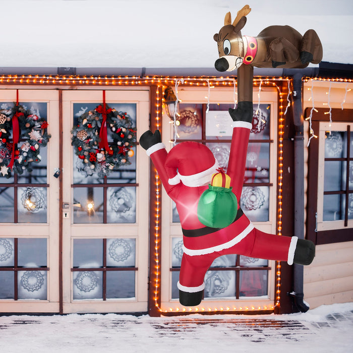 8.5 Feet Inflatable Christmas Reindeer and Climbing Santa with Built-in LED Lights