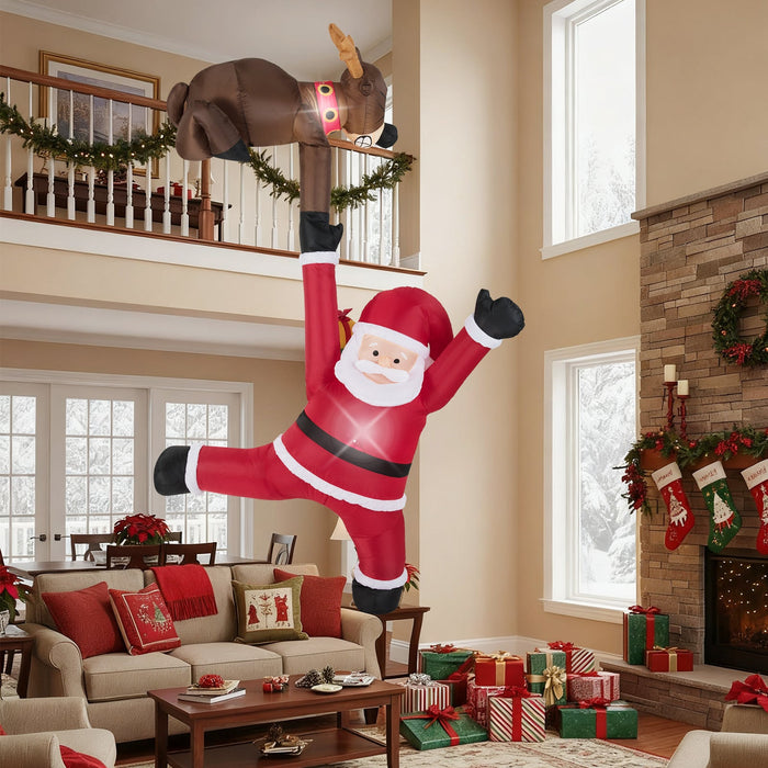 8.5 Feet Inflatable Christmas Reindeer and Climbing Santa with Built-in LED Lights