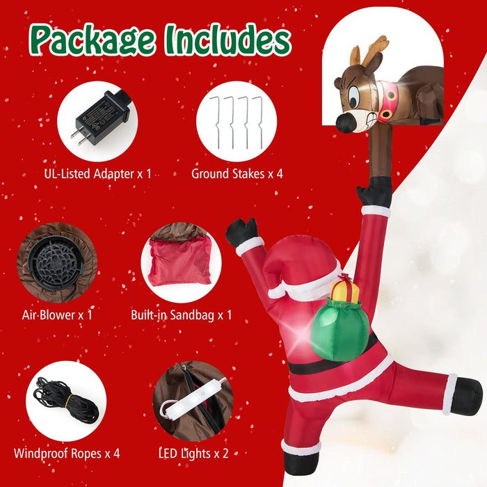 8.5 Feet Inflatable Christmas Reindeer and Climbing Santa with Built-in LED Lights