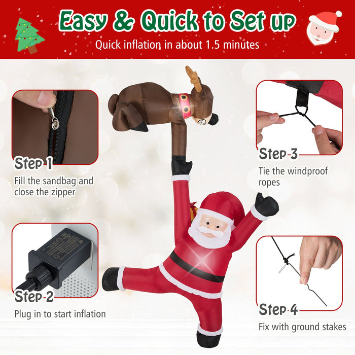 8.5 Feet Inflatable Christmas Reindeer and Climbing Santa with Built-in LED Lights