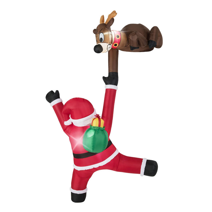 8.5 Feet Inflatable Christmas Reindeer and Climbing Santa with Built-in LED Lights