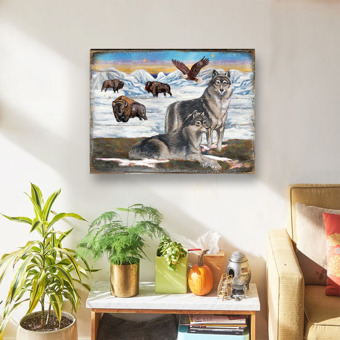 Winter Wolves Art Wooden Wall Art by Nature Wonders - Nature Wildlife Decor