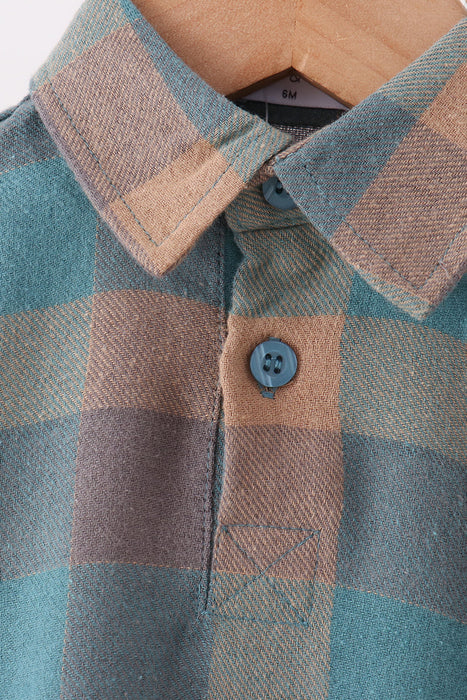 Kids Teal Plaid Button Down Bubble