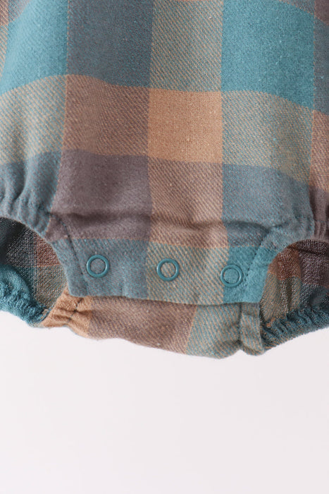 Kids Teal Plaid Button Down Bubble