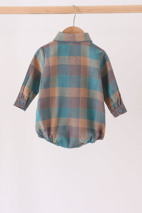 Kids Teal Plaid Button Down Bubble