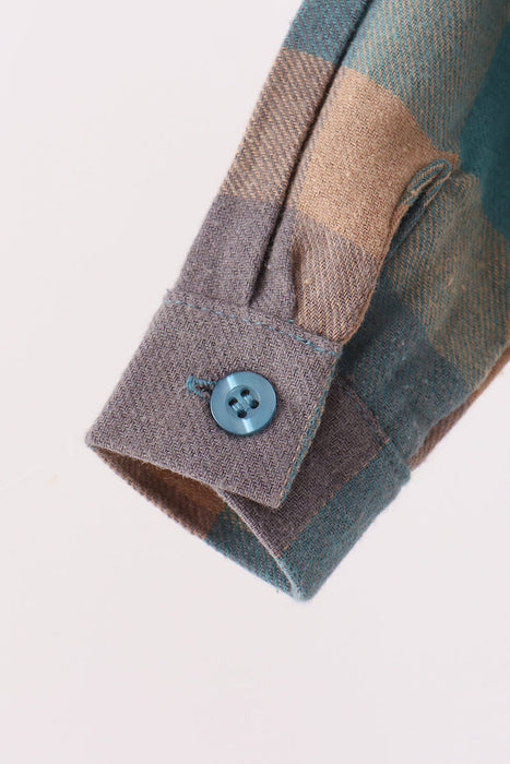 Kids Teal Plaid Button Down Bubble