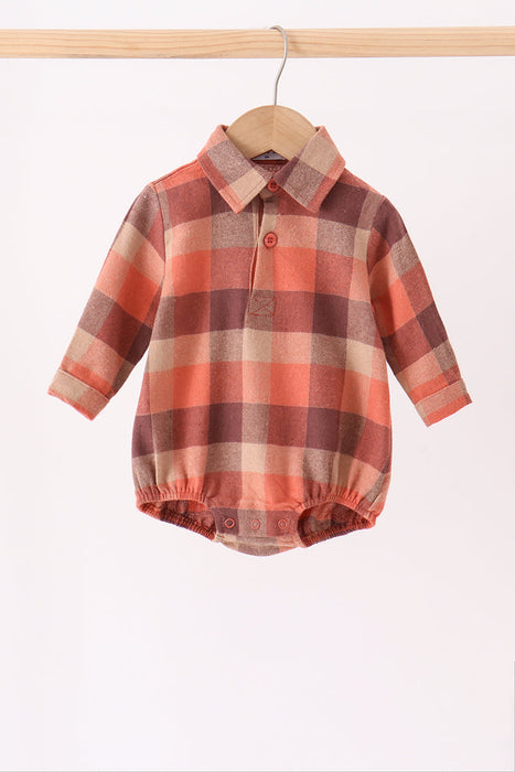 Kids Rust Plaid Button Down Onesie