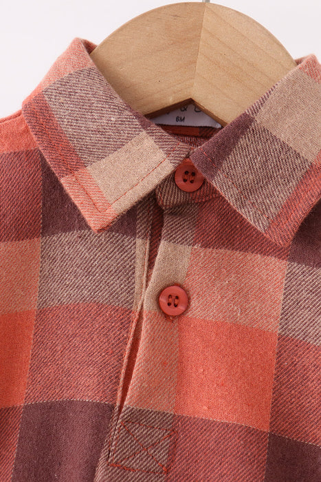 Kids Rust Plaid Button Down Onesie