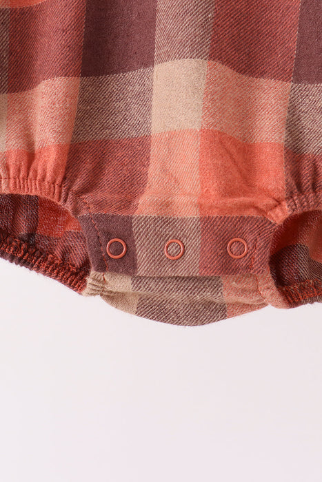Kids Rust Plaid Button Down Onesie