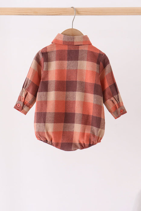 Kids Rust Plaid Button Down Onesie