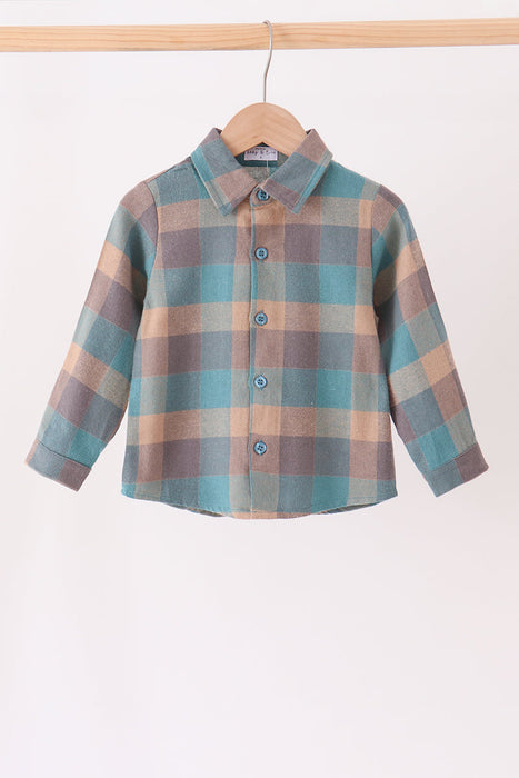 Kids Teal Plaid Button Down Shirt